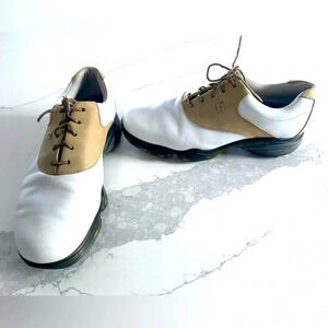 Footjoy Dryjoys FJ Women’s 8.5 Classic Comfy Lace Up‎ Golf Shoes White & Tan EUC